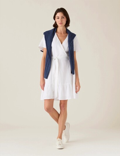Lexington Clothing Belted Linen V Neck Dress White M Lexington Clothing Belted Linen V Neck Dress White M