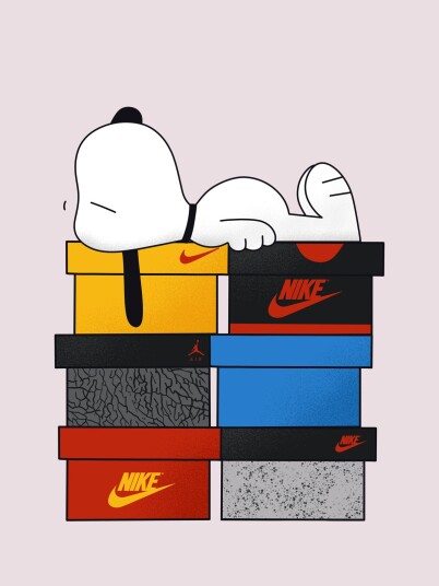 Plakat Snoopy på Nike bokser