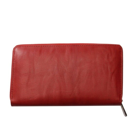 Nord Leather. Stor dame clutch med speil. 8 kortlommer/ IPhone. Rød