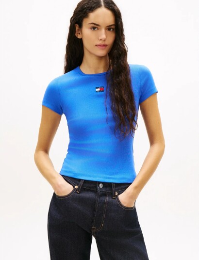 Tommy Jeans Tjw Slim Badge Rib Tee   Blue   S