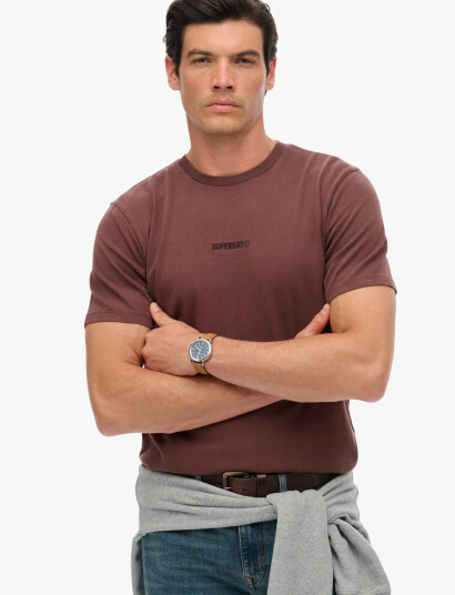 Superdry Micro Logo T Shirt   Brown   M