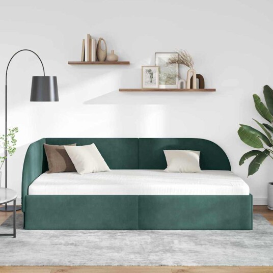 Hjørnesengramme med hodegjerde Mørkegrønn 90 cm x 200 cm Fløyel