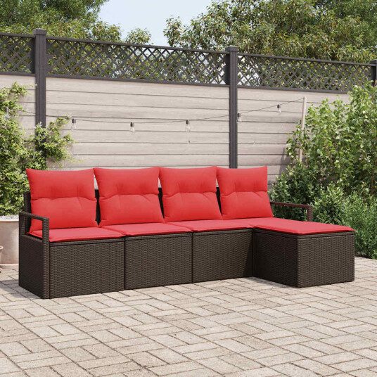 vidaXL Sofa sett med pute 5 pcs Brun polyrotting
