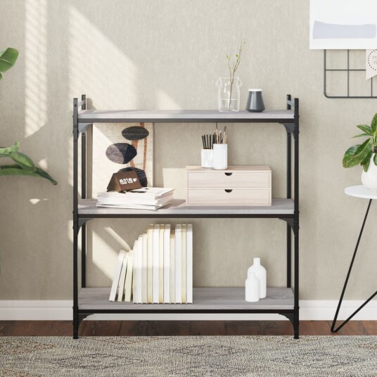 Bokhylle 3 etasjer grå sonoma 80x30x86 cm konstruert tre 8721012194526