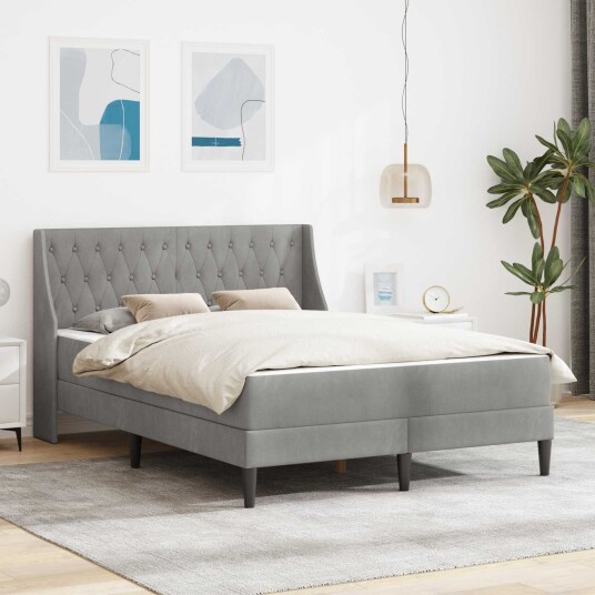 vidaXL Sengeramme med madrass med madrass Lysegrå 180 x 200 cm Fløyel vidaXL Sengeramme med madrass med madrass Lysegrå 180 x 200 cm Fløyel