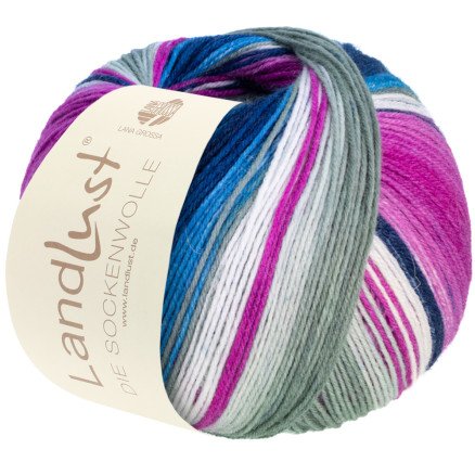 Lana Grossa Landlust Sockenwolle Garn 118 Lysegrå/Ecru/Fuchsia/Blå/Blå/Rosa/Lilla