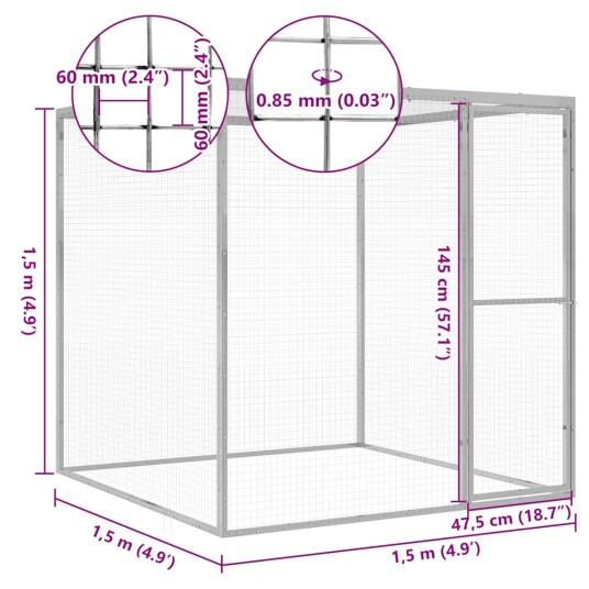 Vidaxl Kattegård 1.5X1.5X1.5 M Galvanisert Stål