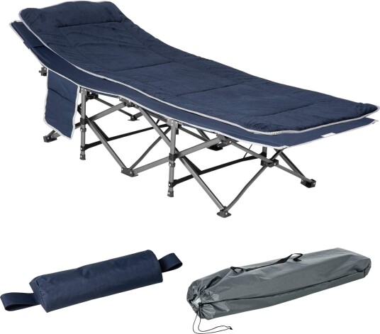 Campingseng sammenleggbar feltseng sammenleggbar seng med pute sidelomme madrass gjesteseng kan holde opptil 150 kg reise