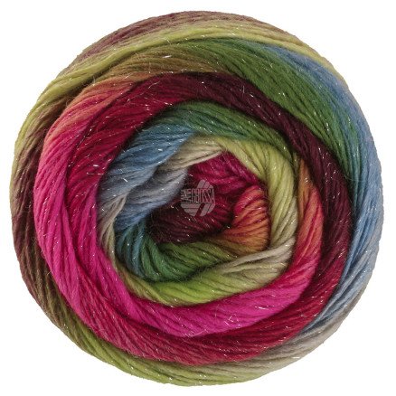 Lana Grossa Meilenweit 100 Colour Mix Garn Sparks 7611 Blackberry/Red/Lilac/Pistachio/Petroleum/Grønn/Lime Green/Pastell Green/B