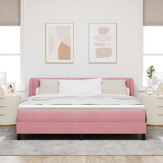 Boksfjær Seng med hodegjerde Rosa 180 x 200 cm Fløyel
