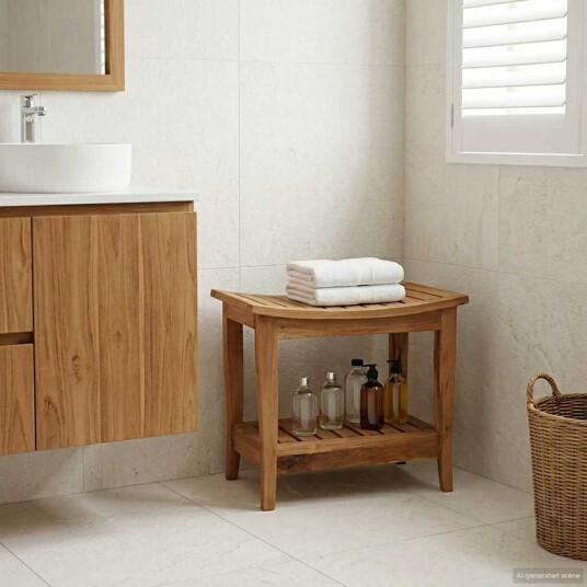 vidaXL Badebord med lagring Naturlig 50 x 35 x 45 cm Massivt Teaktre