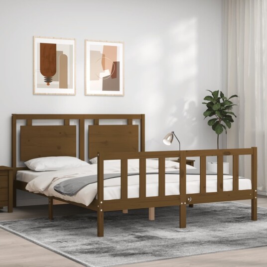 vidaXL Sengeramme med hodegavl honningbrun 5FT King Size heltre