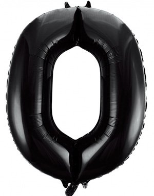 Tallet 0 Svart JUMBO Folieballong 86 cm
