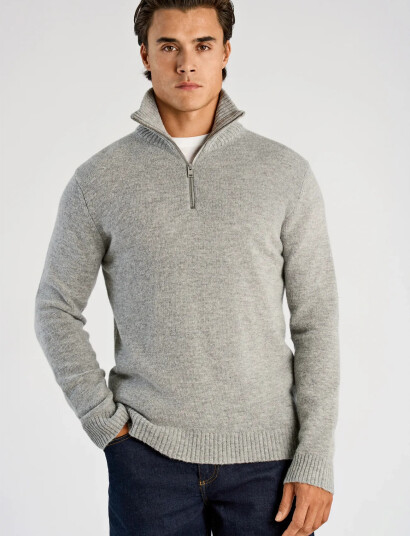 Lindbergh Lambswool Half Zip Knit Oversize Co - Grey - M