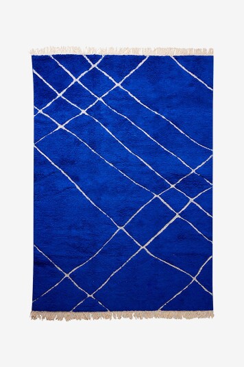 HKliving Håndknyttet ullteppe cobalt 200x300 cm Blå
