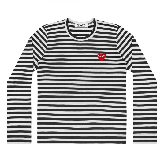 Comme Des Garcons Play Striped Ls Men'S Genser- Sort male S