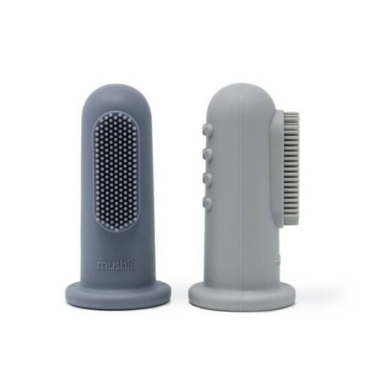 Mushie Silicone Fingertannbørste 2 Pk Stone/tradewinds