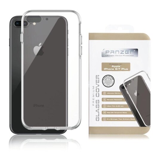 Panzer iPhone 8 Plus / 7 Plus Deksel m. Glassbakside - Gjennomsiktig