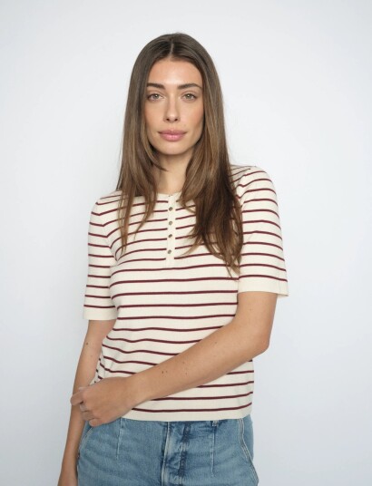 MOS MOSH Mmaliz Caliz Stripe Ss Knit Cream S MOS MOSH Mmaliz Caliz Stripe Ss Knit Cream S