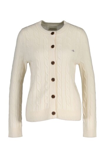 Gant LAMBSWOOL CABLE KNIT CARDIGAN Hvit XS