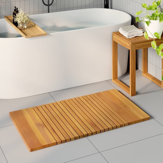 vidaXL Badematte Ensfarget Brun 100 x 55 cm Solid akasietre