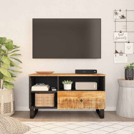 TV benk 80x33x46 cm heltre mango og konstruert tre