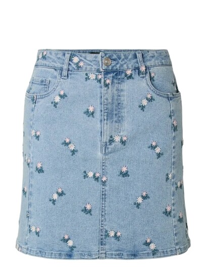 Pieces Pcflora Hw Short Denim Emb Skirt Noos Blue L Pieces Pcflora Hw Short Denim Emb Skirt Noos Blue L