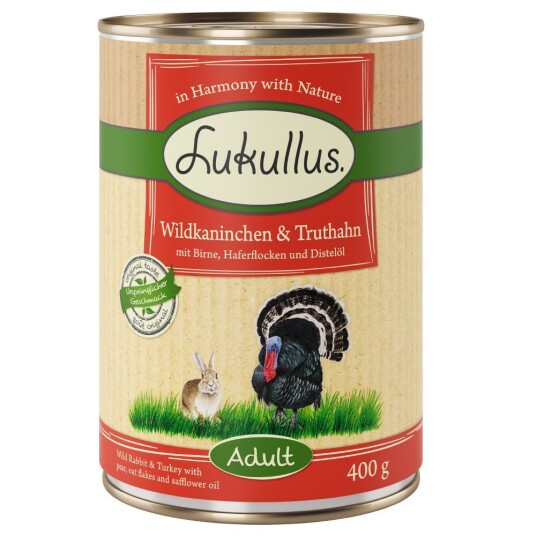 Lukullus Villkanin & Kalkun Med Pære Havregryn Og Saflorolje 6 X 400 G