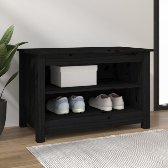 vidaXL Skobenk svart 70x38x45,5 cm heltre furu vidaXL Skobenk svart 70x38x45,5 cm heltre furu