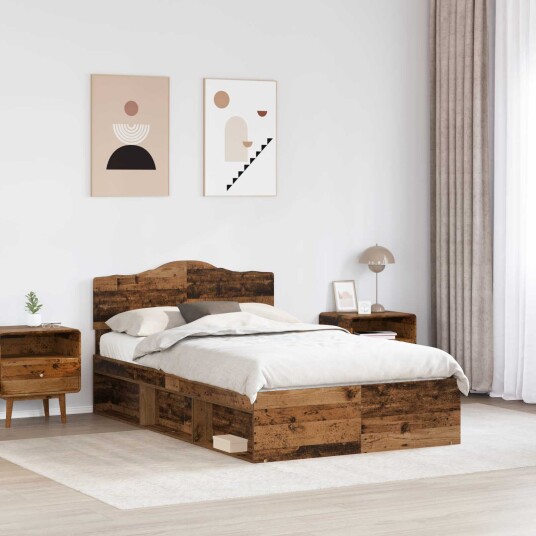  Sengestamme med hodegjerde Gammelt tre 135 x 190 cm Massiv furu
