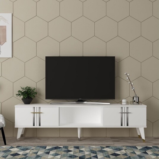 Harsum TV-benk 150 cm - Hvit/Sølv