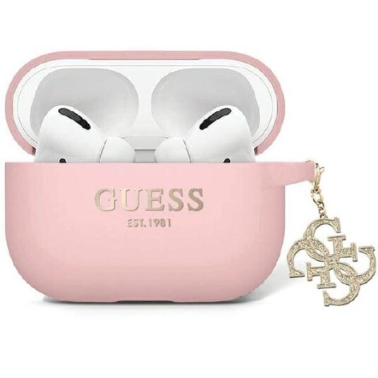 Guess Guap2lecg4p Airpods Pro 2 Deksel Rød/Rosa Flytende Silikon Glitter Triangel Sjarm