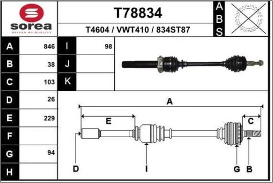 EAI T78834 Drivaksel