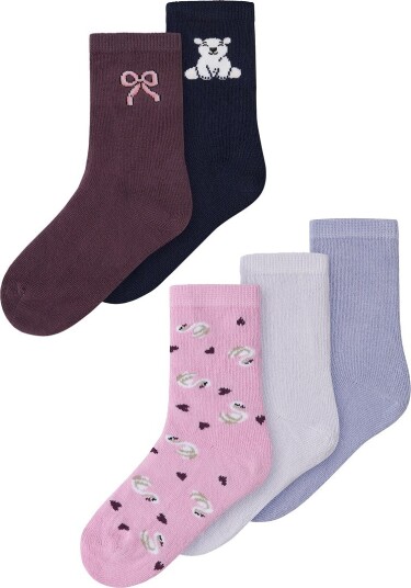Name It Sokker - NmfVinni - 5-pack - Lavender Grå - Name It - 22/24 - Sokker Blå Bordeaux Lilla Marineblå Rosa Rød Svart