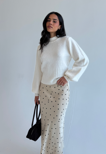 Bubbleroom Volume Sleeve Knitted Sweater Cream XL
