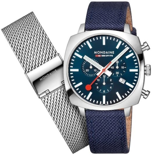 Mondaine Herreklokke MSL.41440.LD.SET Cushion Blå/Lær