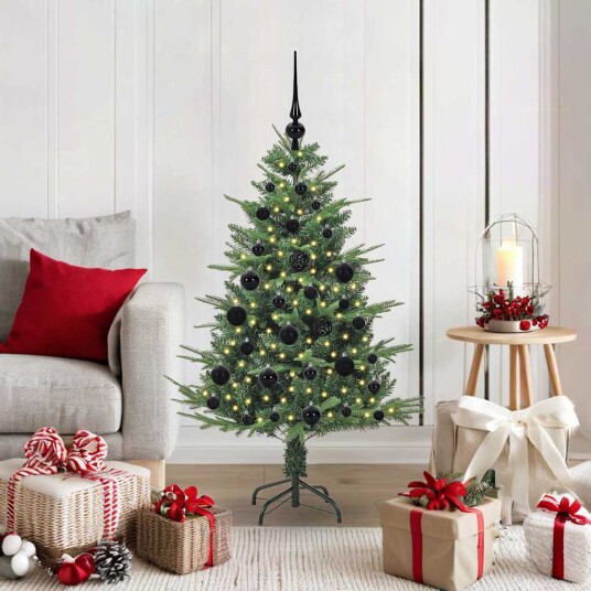 Kunstig forhåndsbelyst juletre med kule sett grønn 120 cm