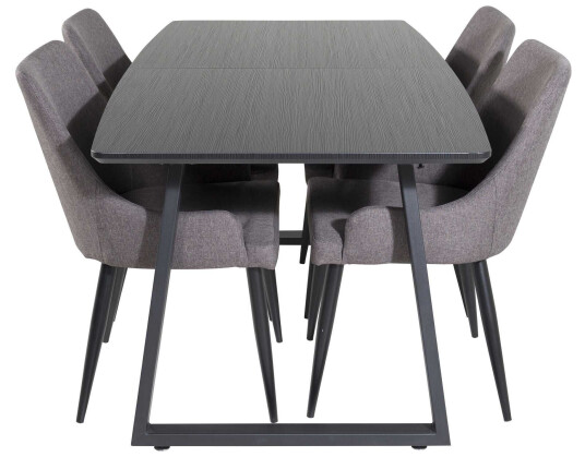 Venture Design Inca & Plaza spisegruppe Svart/grå 4 st stoler & bord 160 x 85 cm