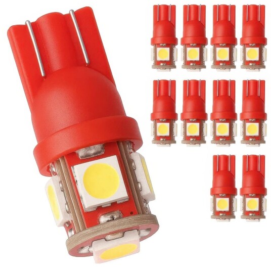 10-Pack - T10 W5W Röda Diodlampor - Bil LED-Ljus 10-Pack - T10 W5W Röda Diodlampor - Bil LED-Ljus