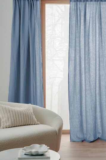 Ellos Home Gardin med multibånd Malva 2 pk i 100% lin Blå