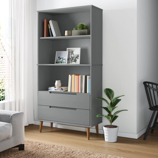  Bokhylle MOLDE grå 85x35x170,5 cm heltre furu 8720845542290