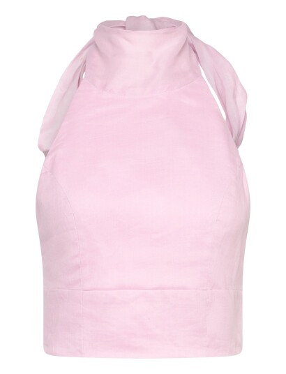 Bardot Harlow Neck Tie Ramie Top   Pink   38