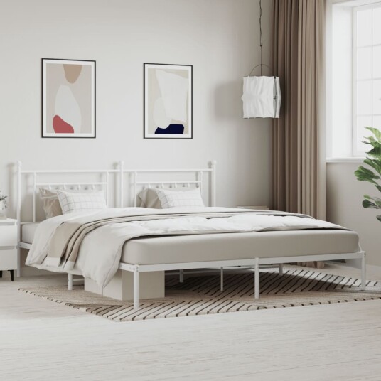 vidaXL Sengeramme i metall med sengegavl hvit 200x200 cm 8720845883737