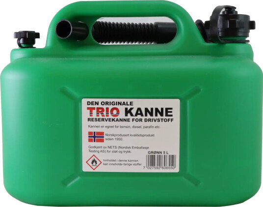 TRIO DRIVSTOFFKANNE 5L GRØNN FOR BENSIN DIESEL PARAFIN MM. TRIO DRIVSTOFFKANNE 5L GRØNN FOR BENSIN DIESEL PARAFIN MM.