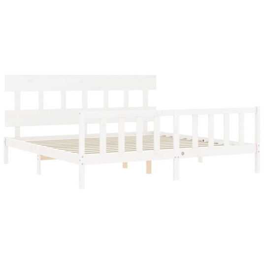 vidaXL Sengeramme med hodegavl hvit 6FT Super King heltre
