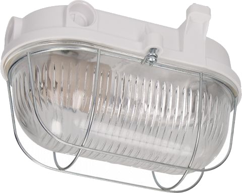 Oval 7063Nb Kanalarmatur E27 100W Hvit Bakelitt Transparent Dekkglass Ip54 Metallnett A1230