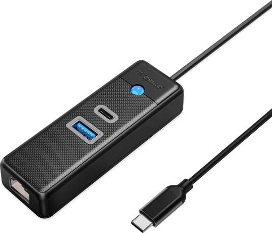 Orico PWCUR-C3 USB-hub med USB-A 3.0, USB-C 3.0 og RJ45 Gigabit 0,15m Svart