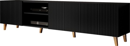 Juniskär TV-benk med Oppbevaring + Hyller 40x52x200 cm - Svart / Brun / Ribbet
