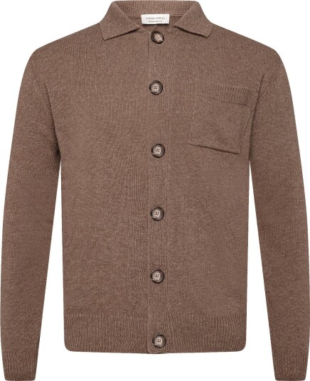 Casual Friday Cfrio Lambswool Polo Cardigan   CHOCOLATE CHIP MELANGE   XL