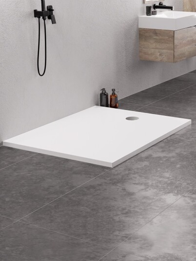100x90x3,5 Ultra Flat Rektangulær Dusjkar - NEX Konglomerat i Hvit (NYHET)